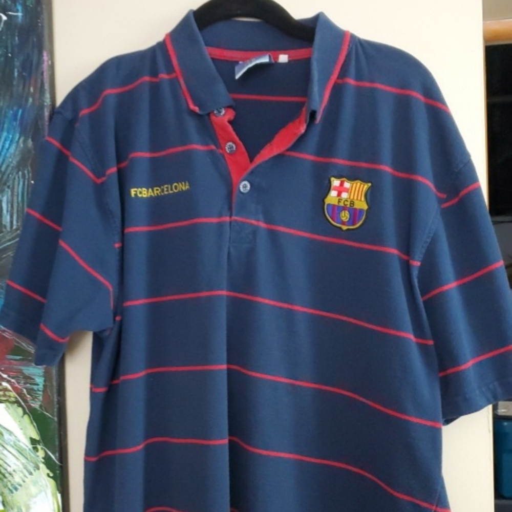 Fc Barcelona Soccer Striped Polo Medium Excellent Used Condition. (C15)**